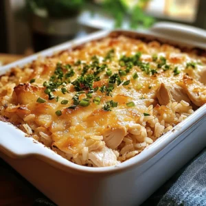 Close-up of a creamy Angel Chicken Rice Casserole with melted cheese and a crunchy breadcrumb topping.