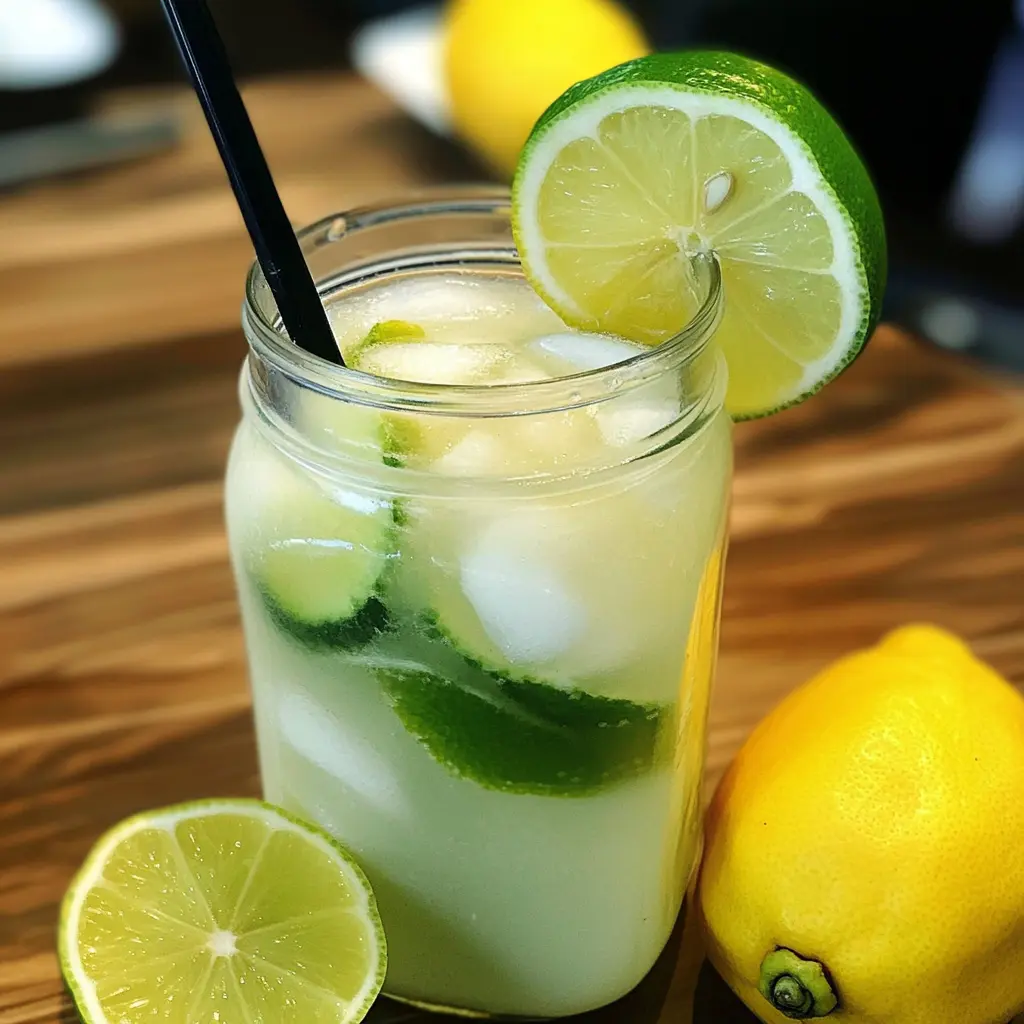 A pitcher of homemade Brazilian Lemonade with a creamy texture, served in glasses with ice and lime wedges.