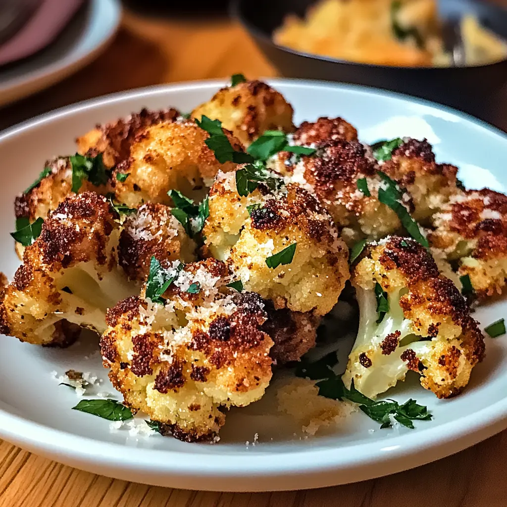 Crispy Parmesan Roasted Cauliflower on a baking sheet, golden and cheesy.