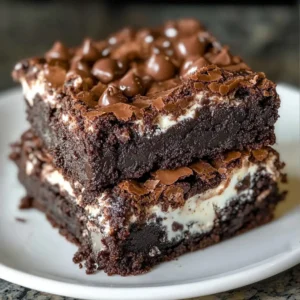 Rich and gooey Greek Yogurt Brownies topped with chocolate chips, featuring a moist texture and a deliciously creamy layer.