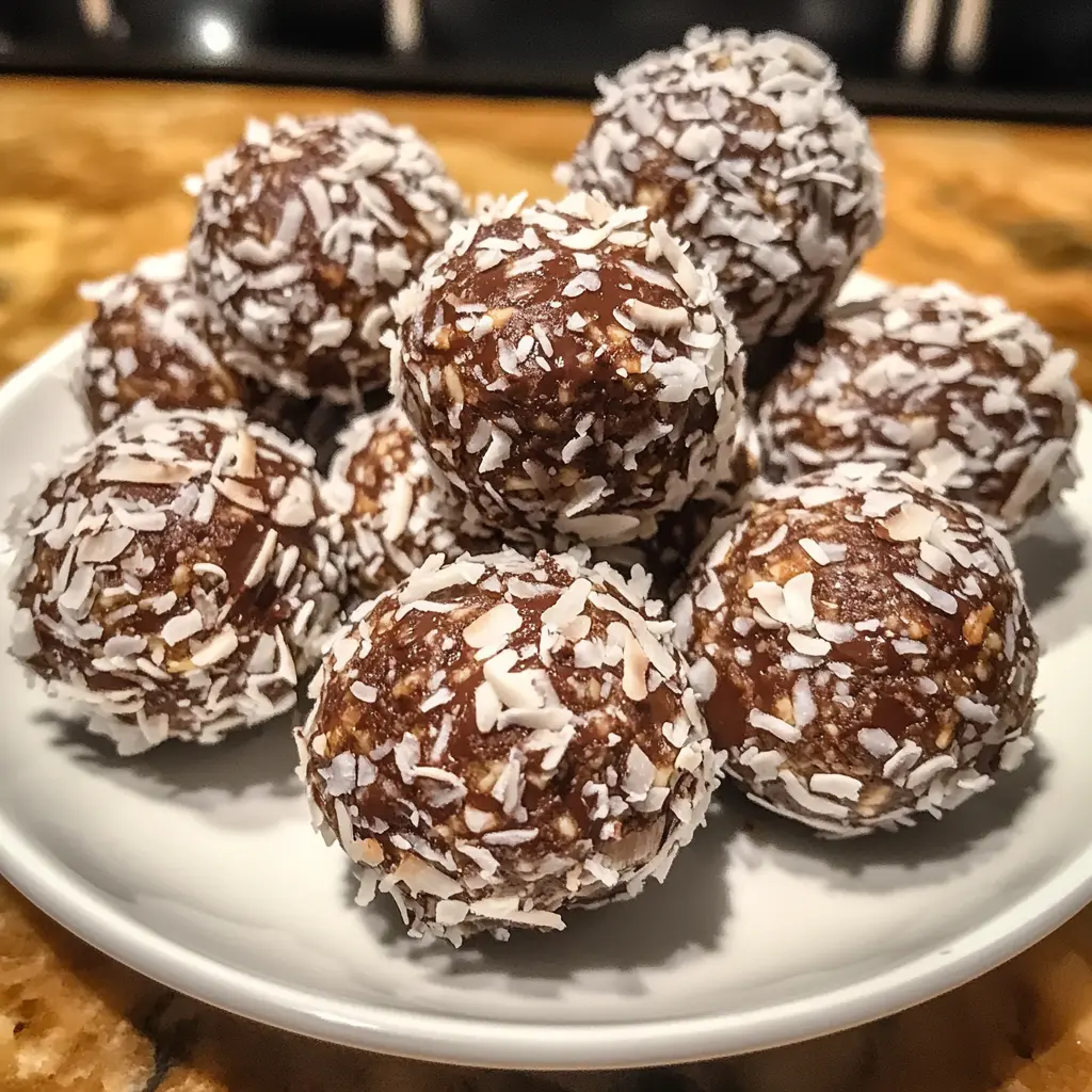 Hands rolling graham cracker mixture into balls with coconut coating