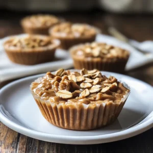 Close-up of No Bake Peanut Butter Oat Cups, showcasing a rich peanut butter texture with oat toppings—an easy, healthy, and satisfying snack.
