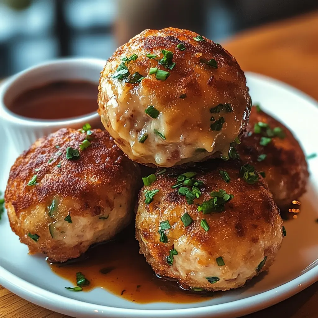 Golden, crispy Reuben Balls served with Spicy Thousand Island Dipping Sauce.