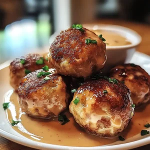 A close-up of crispy Reuben Balls with a bowl of Spicy Thousand Island Sauce.