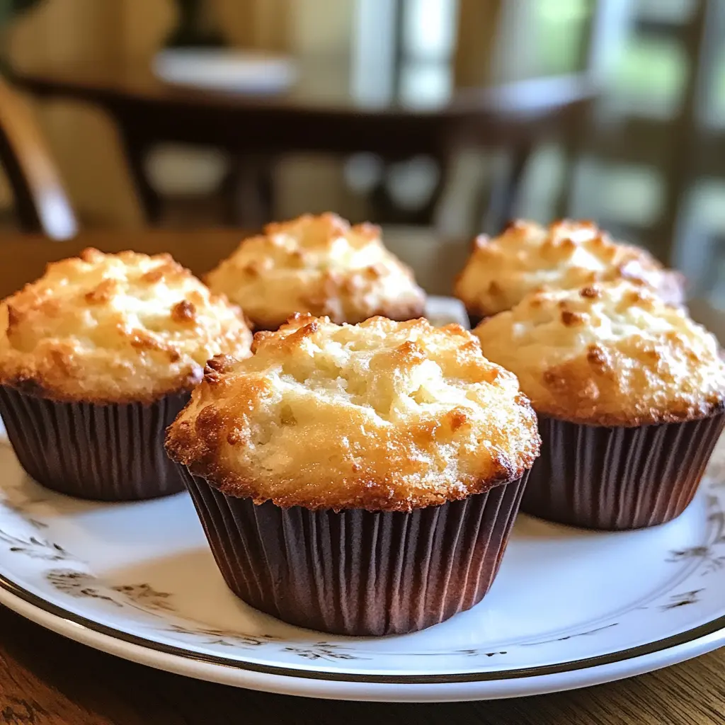 Close-up of freshly baked Cottage Cheese Muffins with a sprinkle of coconut and lime zest.