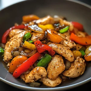 Bowl of Black Pepper Chicken Stir Fry served over steamed rice with fresh green onions.