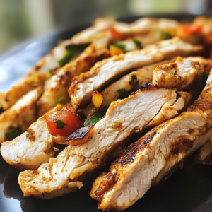 Sliced chicken shawarma served on a plate with pita bread and garlic yogurt sauce.