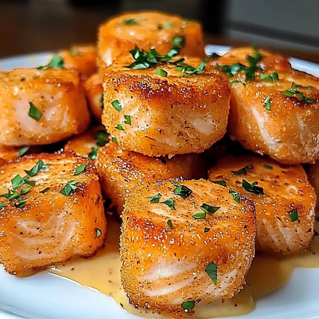 Crispy Bang Bang Salmon Bites served on a platter with dipping sauce.