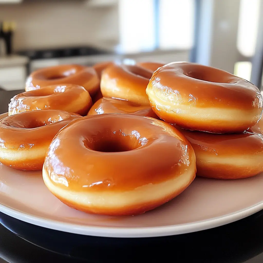 Freshly made Homemade Krispy Kremes, golden and fluffy, ready to enjoy.