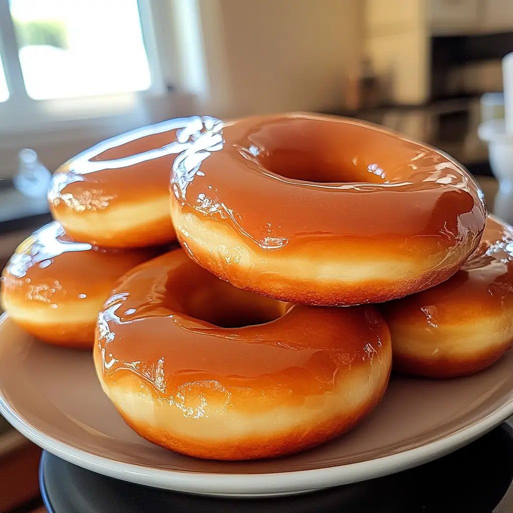 Homemade Krispy Kremes topped with icing, perfect for a sweet snack.