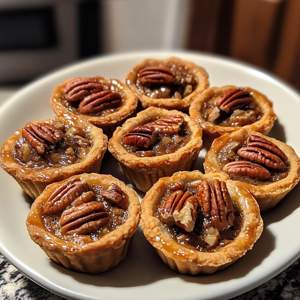 Mini Pecan Pies with a golden, flaky crust and a rich, nutty filling.