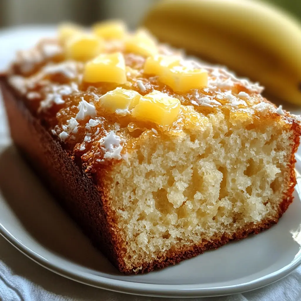 Sliced Pina Colada Bread showing moist texture and coconut topping.
