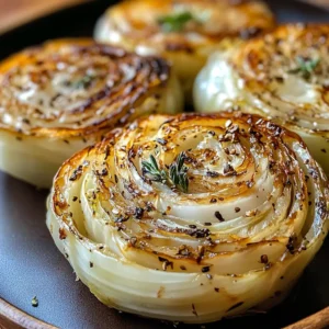 Plated Roasted Cabbage Steaks topped with herbs and cracked pepper.