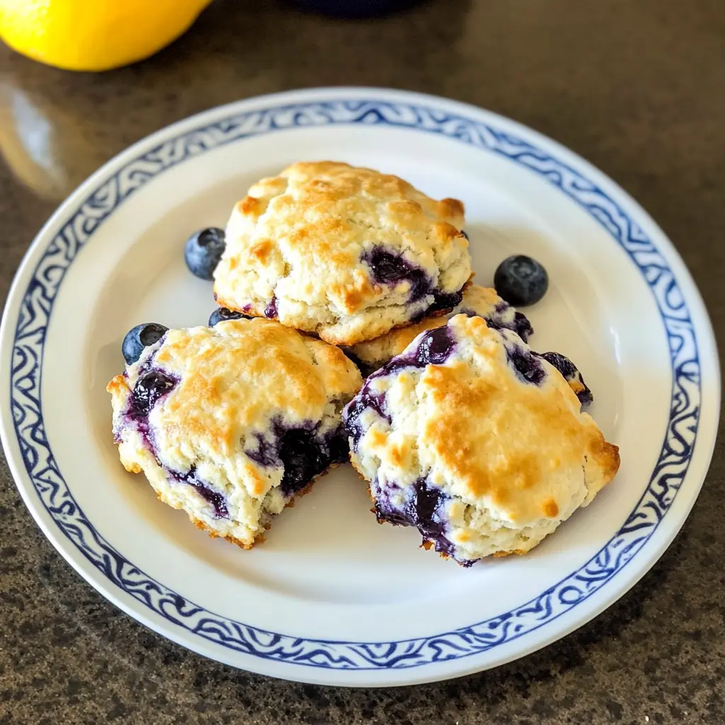 Freshly baked Sweet Blueberry Biscuits with golden tops and juicy blueberries.
