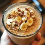 Tiramisu overnight oats layered in a jar with cocoa dusting and ladyfinger crumbles