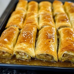 Close-up of sliced Baklava Rolls with nutty filling and honey glaze.