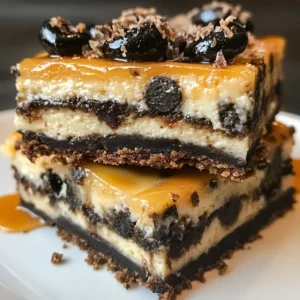 Slutty cheesecake bars with cookie, Oreo, and creamy cheesecake layers