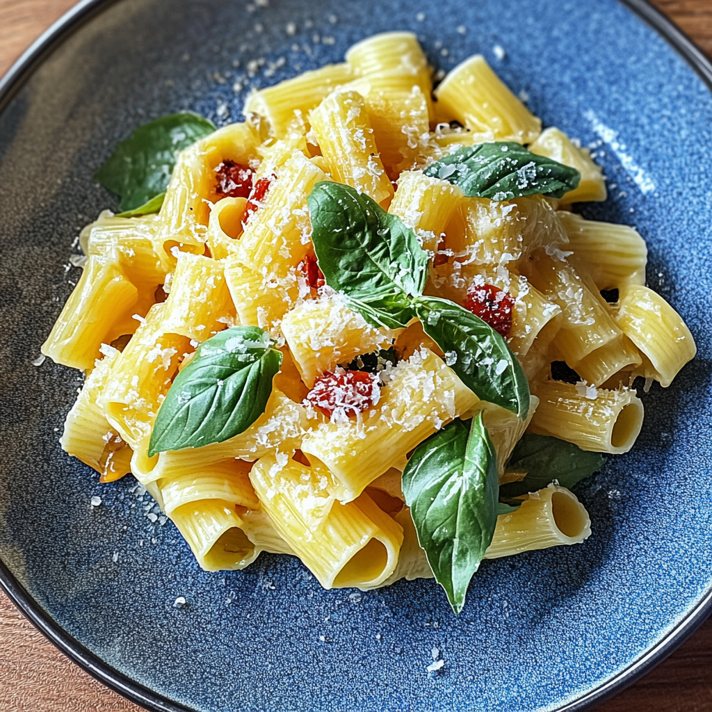 Fresh spring pasta with vibrant vegetables and light herbs.