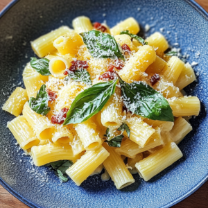 Bowl of spring pasta with asparagus, peas, and lemon zest.