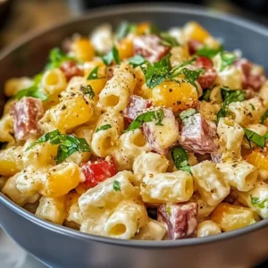 Bol de Salade de Pâtes au Ranch avec bacon et herbes